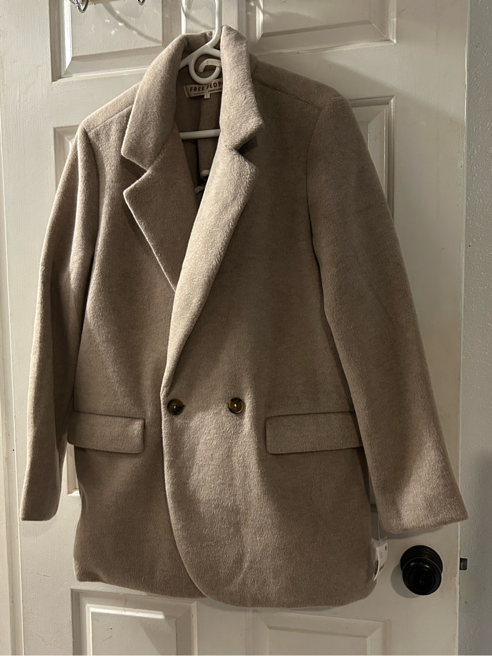 Free People Women's Taupe Double-Breasted Peacoat
